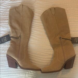 Vince Camuto Tan Suede Knee-High Western Boots wide calf size 10